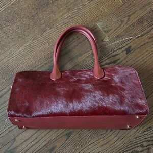NWT Claudia Firenze Burgundy Hair Leather Shoulder Bag